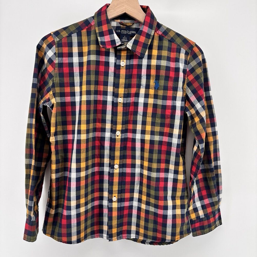 U.S. Polo Assn. Boys L 10-12 Plaid Button Down Shirt Long Sleeve Multicolor